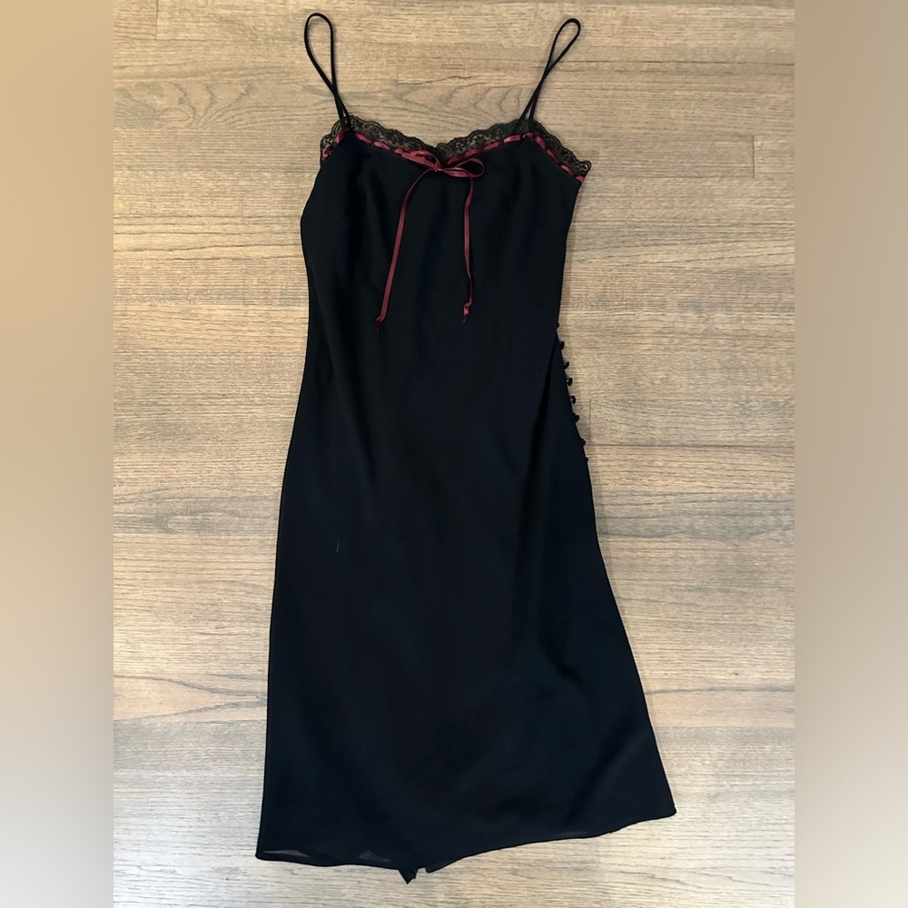 XOXO Little Black Midi Dress Lace and Button Detailing-Size 5